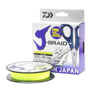 Плетеный шнур Daiwa J-Braid Grand X4E-W/SC 135м 0,10мм желтый+ножницы